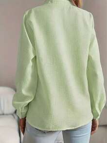 Damen Einfarbige Bluse mit Knopfleiste, plissierter Rüschen-/Volantabschluss