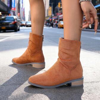 New Autumn Solid Color Retro European And American Fashion Back Zipper Casual Women Short Boots, Western Style