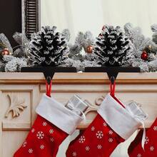 Pine Cone Stocking Holder With Snowflake, 3D Brown Metal Mantel Stocking Hangers Fireplace Mantel Decorations Holiday Supplies