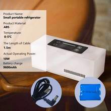 Nevera portátil mini con pantalla LED de temperatura, mini nevera con asa y alarma, cable de carga USB - Blanco - Ver 7