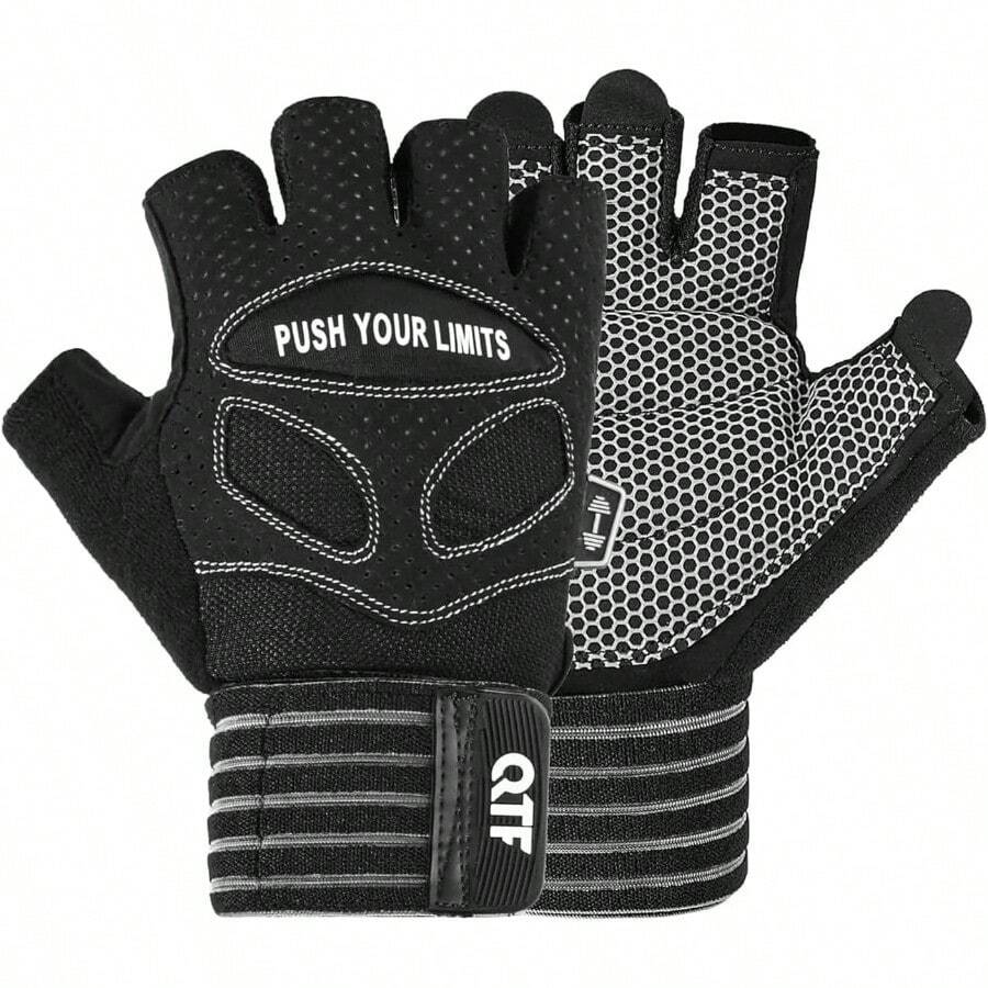 Weight Lifting Gym Workout Gloves With Long Wrist Strap Fingerless Gym Gloves For Men Women Full Palm Protection For Weightlifting Training Fitness Hanging