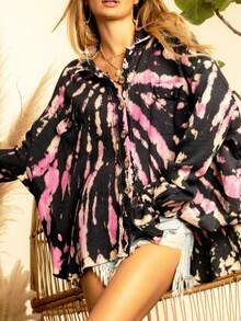 Vintage Multi Color Dyed Button Up Shirt - Black - View 4