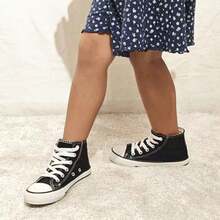 Chaussures de canevas style coréen pour garçons et filles, chaussures de sport décontracté, printemps et automne, baskets classiques à lacets - Noir - Voir 6