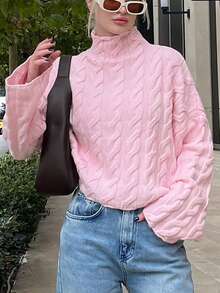 Fashionable Turtleneck Cable Knit Sweater, Soft And Comfortable, Suitable For Casual Commute And Travel In Autumn/Winter