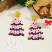 1 Pair Cute Acrylic Colorful Christmas Tree Dangle Earrings, Suitable For Girls Daily Wear, Holiday Accessories, Also Can Be Used As Gifts