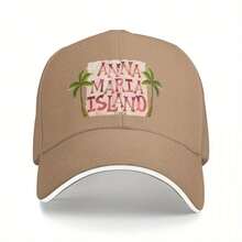 Anna Maria Island, Florida  Sea Ocean Baseball Cap - Black With Pink & White Design, Unisex Beach Hat For Men And Women, Casual Outdoor Sports Cap, Beach Accessories| Playful Design| Durable Headgear, Beach Hat - Natural - View 6