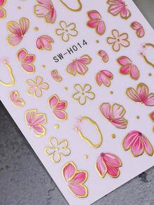 2 PCS Pink Flower Petal 3D Nail Stickers Elegant Flower Gold Edge Line Geometry Designs Nail Art Decals For Acrylic Nails DIY Spring Self-Adhesive Manicure Decoration Supplies - Nhiều màu 1 - Xem 8