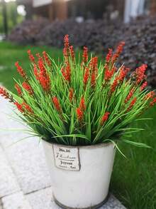 6 Pieces Lavender Flowers - Artificial Fake Outdoor Plants And Flowers For Spring Decoration, Festive Occasions, Daily Life, Romantic And Cute Country Style Decoration. Artificial Imitation Of True Lavender Grass, Realistic Green Plants, Realistic Plastic Plants In Purple Color. Suitable For Home, Outdoor Planting, Windows, Courtyards, Gardens And Decoration Of Flower Pots. UV-Resistant. - Red - View 9