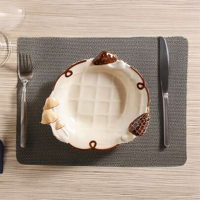 Service de vaisselle Maison aux Champignons Magiques - Conception de champignons 3D artisanale, sous-glaçure peinte à la main en relief - Assiette à dîner, assiette à soupe, assiette de 8 pouces, cuillère - Vaisselle polyvalente pour un usage quotidien, décoration d'intérieur et cadeau