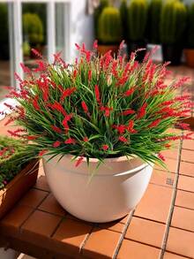 6 Pieces Lavender Flowers - Artificial Fake Outdoor Plants And Flowers For Spring Decoration, Festive Occasions, Daily Life, Romantic And Cute Country Style Decoration. Artificial Imitation Of True Lavender Grass, Realistic Green Plants, Realistic Plastic Plants In Purple Color. Suitable For Home, Outdoor Planting, Windows, Courtyards, Gardens And Decoration Of Flower Pots. UV-Resistant. - Red - View 14