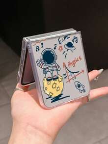 1pc Fashionable And Simple Frosted PC Material Cute Astronaut Element Folding Phone Case, Can Protect And Prevent Falling: SamsungGalaxy Zflip 3/Zflip 4/Zflip 5/Zflip 6/Zflip 7/OPPO Find N3 Flip/ Razr 50 Ultra/ Razr 60 Ultra/ Razr 60/ Razr 50/XiaomiMIX Flip/Galaxy Z Flip7 FE - Clear - View 6