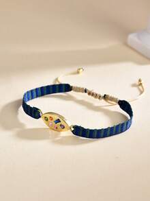 1 件波西米亚风 18K 镀金方晶锆石编织可调节女士手链 - 藍色 - 查看 2