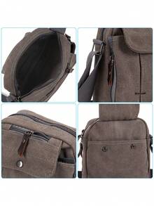 Multi-Pocket Crossbody Bag Casual Canvas Shoulder Bag Unisex Messenger Bag For Work & Travel - 灰色 - 查看 8
