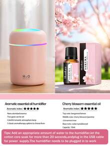 Miniaturowy, kolorowy nawilżacz powietrza do samochodu, pojemność 300 ml, zasilanie USB, czarno-biały i różowy (3 kolory do wyboru), z funkcją zimnej mgły i nastrojowym oświetleniem, 5 rodzajów aromatycznych olejków eterycznych do wyboru. Spray aromaterapeutyczny nadaje się do samochodów, sypialni, salonów, biurek, małych nawilżaczy samochodowych, dekoracji sypialni i prezentów tworzących atmosferę. Służy do codziennego nawilżania powietrza, uzupełniania wody i osuszania. Wymaga podłączenia do prądu.