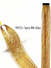 20片/10片/5片/3片/1片装 女士金属发丝，闪亮金属发丝接发，耐热