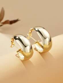 1 paire de boucles d'oreilles créoles lisses en acier inoxydable pour femmes - Doré - Voir 5