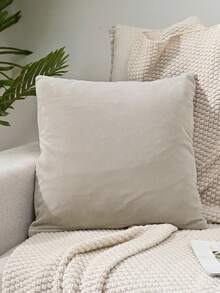 1 pièce Housse de coussin en peluche de renard argenté de couleur unie, simple, résistante à la saleté, amovible et lavable. Taie d'oreiller décorative pour la chambre, le salon, le canapé (insert de coussin non inclus), Champagne, Noir