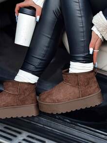 Women's Thick-Soled Warm Snow Boots, Comfortable Suede Ankle Boots, Fashionable Winter Casual Shoes, Lightweight And Warm Women's Shoes For Cold Weather, Fashionable Urban Style Snow Boots - Brown - View 3