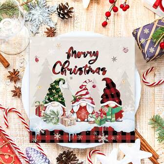 20Pcs Dwarf Plaid Christmas Napkin, 2 Layer Disposable Christmas Napkin, Cut-Out Napkin, Decorative Napkin For Cut-Out Dinner, Party Decorations, Party Supplies, Holiday Decorations, Holiday Supplies, Table Decorations