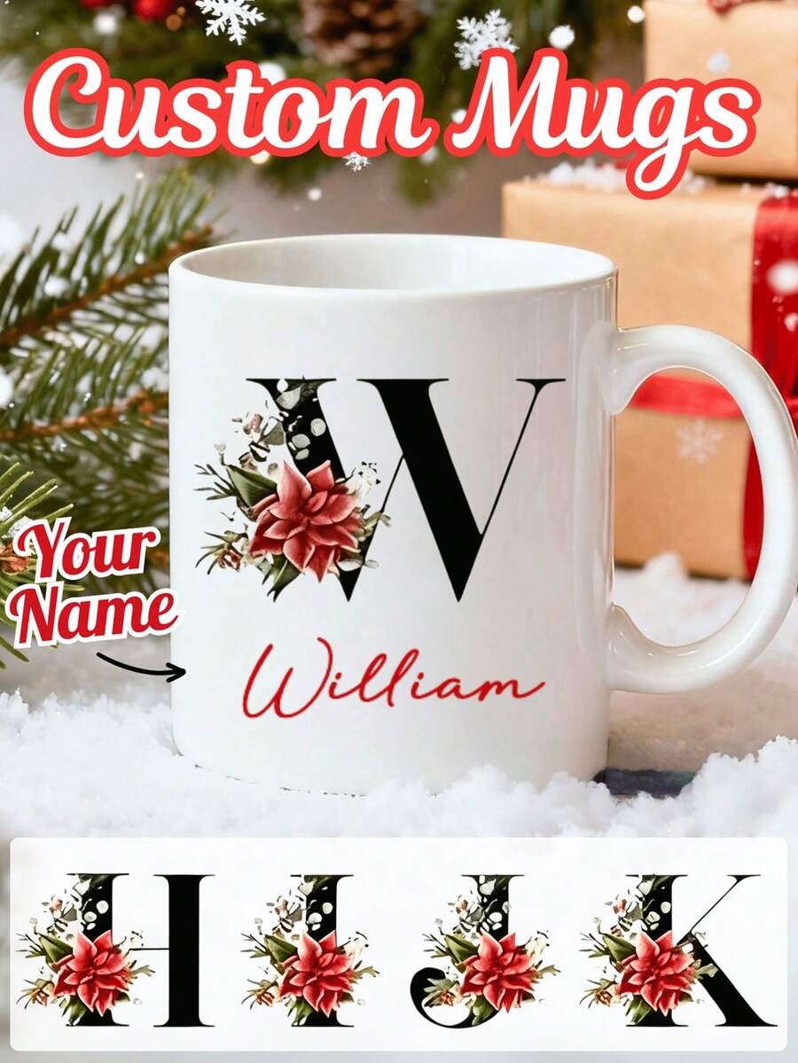 Cốc sứ Giáng sinh cá nhân hóa 11oz/15oz in chữ cái đầu "Chúc mừng Giáng sinh" hình ông già Noel, có thể tùy chỉnh tên, quà Giáng sinh cho trẻ em hoặc gia đình, cốc tùy chỉnh ngày lễ, cốc sứ cá nhân hóa, cốc sô cô la nóng tùy chỉnh, cốc Giáng sinh cá nhân hóa, cốc Giáng sinh tùy chỉnh - Nhiều màu (phiên bản chữ cái) - Xem 1