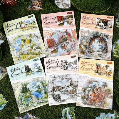 6 حبات مجموعة ملصقات زخرفية من البولي إيثيلين الرفيع (PET) بطراز الأرضيات الريفية القديمة، مناسبة للكمبيوتر المحمول وغطاء الهاتف والحقائب والتجميع الفني والحفلات الرجعية والقرطاسية ولوازم المدرسة