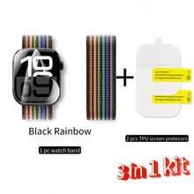 [3in1 Kit] Nylon & Elastic Watch Bands Compatible With Apple Watch Series 9/8/7/6/5, Colorful Personalized 38/40/41/42/44/45mm Straps