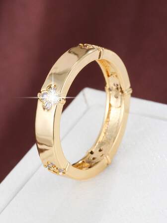 1pc Minimalist Square Floral Arrangement Design Cubic Zirconia Inlaid Women's Ring, Casual Gift Design