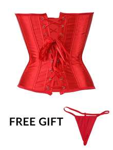 1pc Overbust Corsets For Women Red Corset Sexy Bustier Corset Top Gothic Lingerie With Free Thongs Christmas Costume Going Out Tops/Halloween Party Wear
