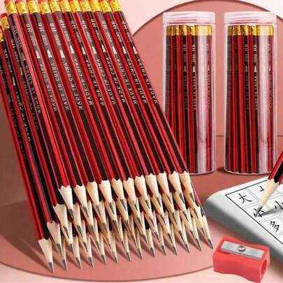 50 Stück bunte Holzstifte mit Radiergummi-Streifen, inklusive Spitzer, perfekt zum Schreiben, Zeichnen, Skizzieren und Malen, rot-schwarzes Streifendesign - ideal für Schule, Büro und Kunstbedarf, für Schulbedarf, Schulanfang