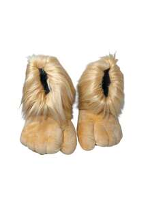 Pantuflas suaves y divertidas con forma de pie grande para adulto - Beis - Ver 2