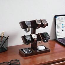 ProCase Wood Watch Display Stand Holder For Men Wristwatch Tower With TBar Design Hanging Rack Wooden Wrist Watch Tree 2 Tiers Darkbrown