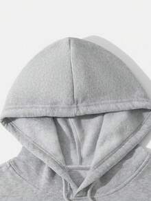 1件加大码男士休闲印花标语卫衣，秋冬季长袖上衣 - 灰色 - 查看 8