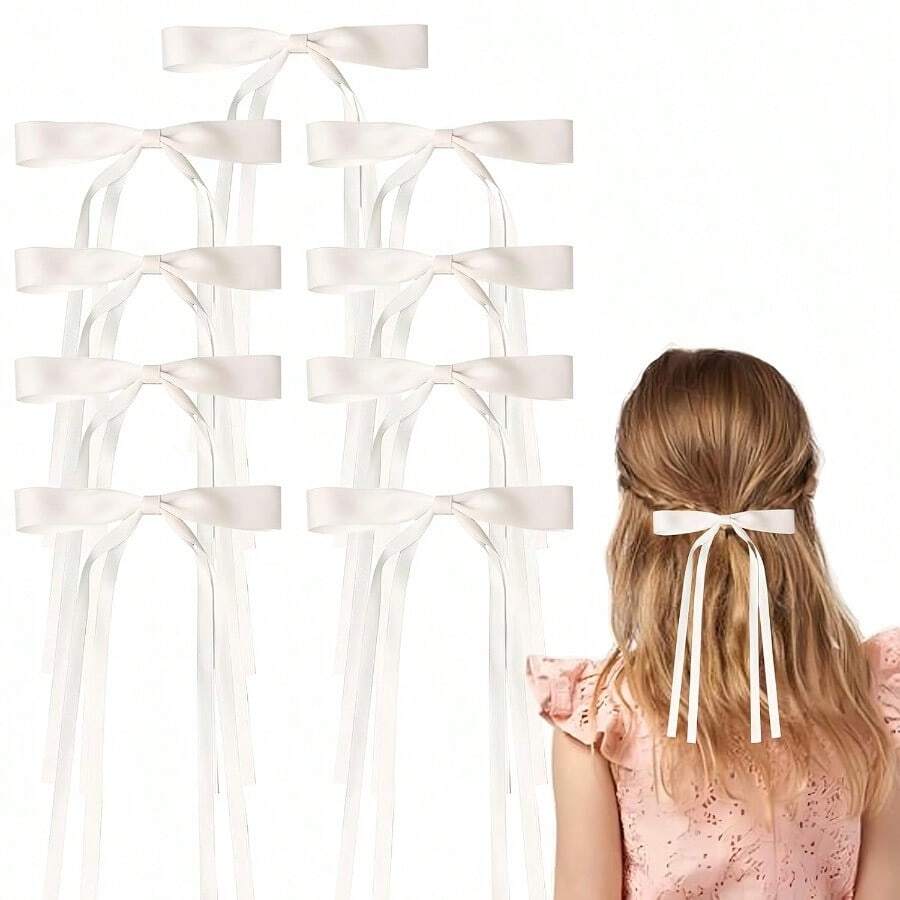 9 Pack Bow Hair Clips With Long Tail And Metal Clip For Women Cute Hair Accessories For Daily Wear Elegant Hairstyle Enhancer Perfect For Casual And Formal Occasions Beige