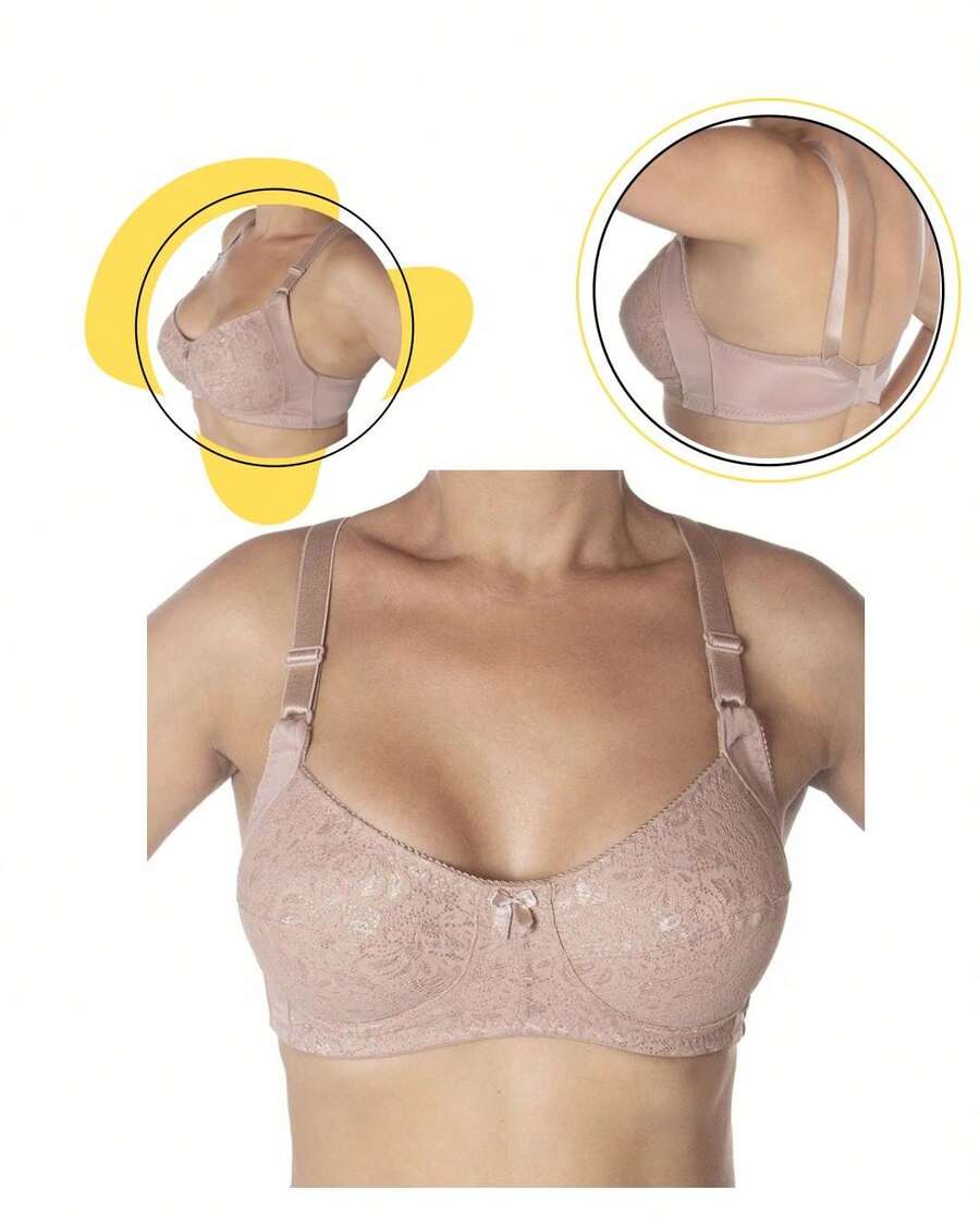 Plus Size Bra Without Underwire Extra Reinforced Support - Beige - View 1