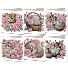 6pcs DIY Diamond Painting Kits, Cat, Dog, Cartoon Character Patterns On Paper Material Greeting Cards, Blessings And Wishes, Unique Design, Asymmetrical Shape Diamonds, Suitable For Thanksgiving Gifts - Multicolor - View 17