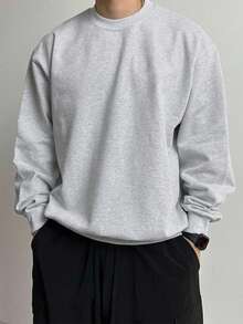 Sudadera casual de cuello redondo de unicolor para hombre - Gris Claro - Ver 1