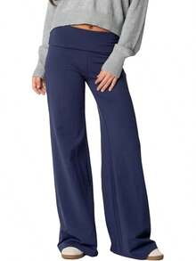 Wide Leg Sweatpants For Women Fold Over Low Rise Flare Yoga Lounge Pants Back To School Clothes For Teen Girls - 灰藍色 - 查看 12