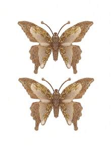 2 piezas Adornos de mariposa con purpurina en forma de árbol de Navidad, decoraciones navideñas de mariposa de tela dorada, mariposa 3D hueca simulada con clips, decoración colgante de pared de mariposa pastel de Navidad para árbol de Navidad, corona, accesorios para el cabello, decoraciones colgantes del árbol de Navidad, decoración de guirnalda, adecuado para fiesta de boda, manualidades navideñas, decoración del hogar, tocados, accesorios de fotografía y decoración del hogar