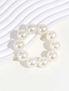 1pc Women Faux Pearl Beaded Hair Tie Elegant,Woman Head Accessories, Woman Hair Accessories Ponytail Holders Hair Elastics Hair Rubber Bands Scrunchies Hair Rope Elastic Hair Tie, Hair Bobbles - 白色 - 查看 2