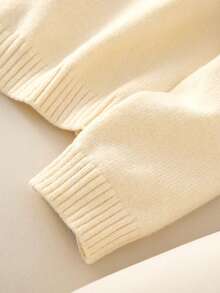 Áo khoác cardigan dệt kim ngắn rộng rãi có khóa kéo, có mũ trùm đầu cho nữ, Thu/Đông - Màu be - Xem 6