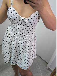 Women's Short Dress, Polka Dot Romper, Straps, Polka Dot Print, Gringa Fashion - 白色 - 查看 3