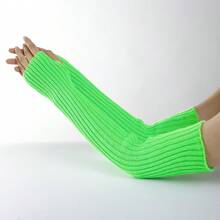 Straight Long Gloves Autumn Winter New Knitted Wool Disco Unisex JK Fingerless Warm Pile Sleeve Covers, Women's Autumn Winter Wool Knitted Long Arm Warmers, Half Finger Design, Flexible And Convenient Warm, Comfortable, And Elastic, Fashionable And Versatile, Street Punk Style Adds Highlights To Winter Outfits. - 橘色 - 查看 8
