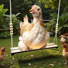 Natural Wooden Bird Swing Toy With Beads - Heavy-Duty Hanging Perch & Chewing Activity For Parrots, Chickens, Roosters - Applewood Construction, Beads For Mental Stimulation & Beak Health - Ideal For Large Birds, Pet Birds, Farm Animals - Cage/Aviary Decor, Rustic Design, Durable Construction