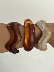 Set 3/1 buc brățară retro minimalistă ondulată din acril pentru femei, potrivită pentru purtare zilnică, stivuibilă, alegerea perfectă pentru cadou