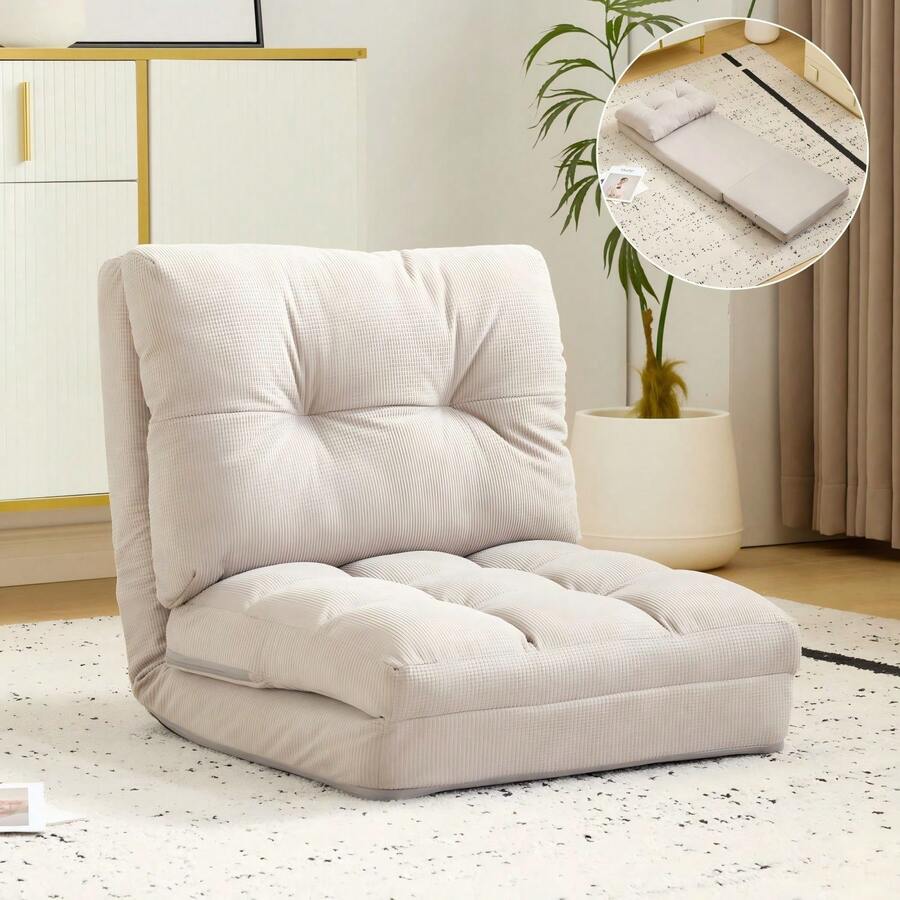 This 2-Way, Single-Seater, Foldable Floor Sofa Features 15 Adjustable Positions And A Cute, Practical Design. It's Compact And Fluffy, Perfect For Single Living. Its Width Is Up To 178cm. - 灰色 - 查看 1