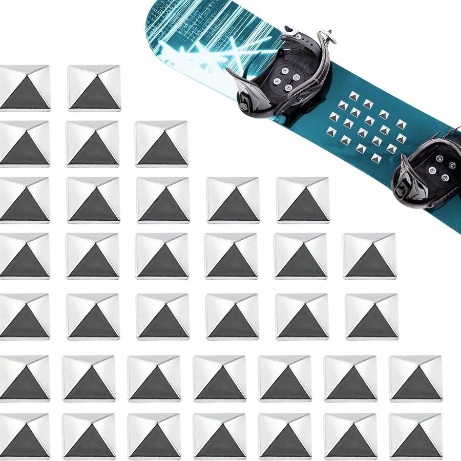 36pcs Ski Board Anti-Slip Pads, Pyramid-Shaped Anti-Slip Studs, Metal Material, Excellent Anti-Slip Effect, Self-Adhesive Design, Providing Extra Traction For Male And Female Winter Skiers