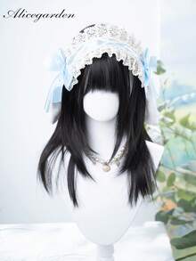 alicegarden 1 合成耐热假发，黑色长直发带刘海假发，22 英尺长，由纤维制成，适合日常使用，自然仿真假发 - 黑色 - 查看 12