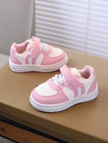 1 双儿童休闲运动鞋，秋季新款女童软底白鞋，幼儿时尚钩环防滑平底鞋，女童日常休闲户外网球鞋 - 粉色 - 查看 4