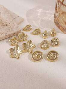 6/12 件时尚金属花朵和泪珠多元素耳钉，女士时尚耳环，轻质 CCB 材质，适合日常佩戴