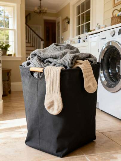 1pc Portable Laundry Hamper With Handle, Multipurpose Dirty Clothes Storage Basket For Living Room, Bathroom, Laundry Room, And Bedroom – Perfect For T-Shirts, Shirts, Towels, And Other Household Items; Lightweight, Durable, Easy To Carry With Soft-Grip Handle, Versatile Organizer For Home, Dorm, Apartment And Travel Adventures, Compact Size For Narrow Spaces, Keeps Rooms Neat And Organized, Easy To Store When Not In Use